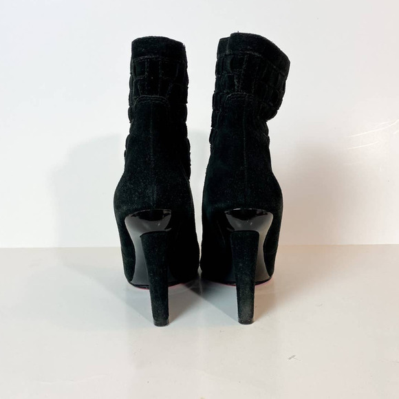 Betsey Johnson Black Suede Peep Toe Skinny Wedge Booties - Picture 6 of 9